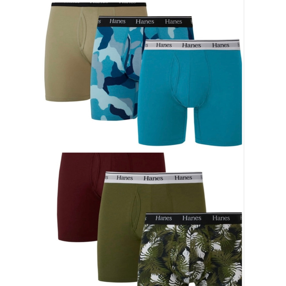 6 PR HANES BOXER BRIEFS-NEW